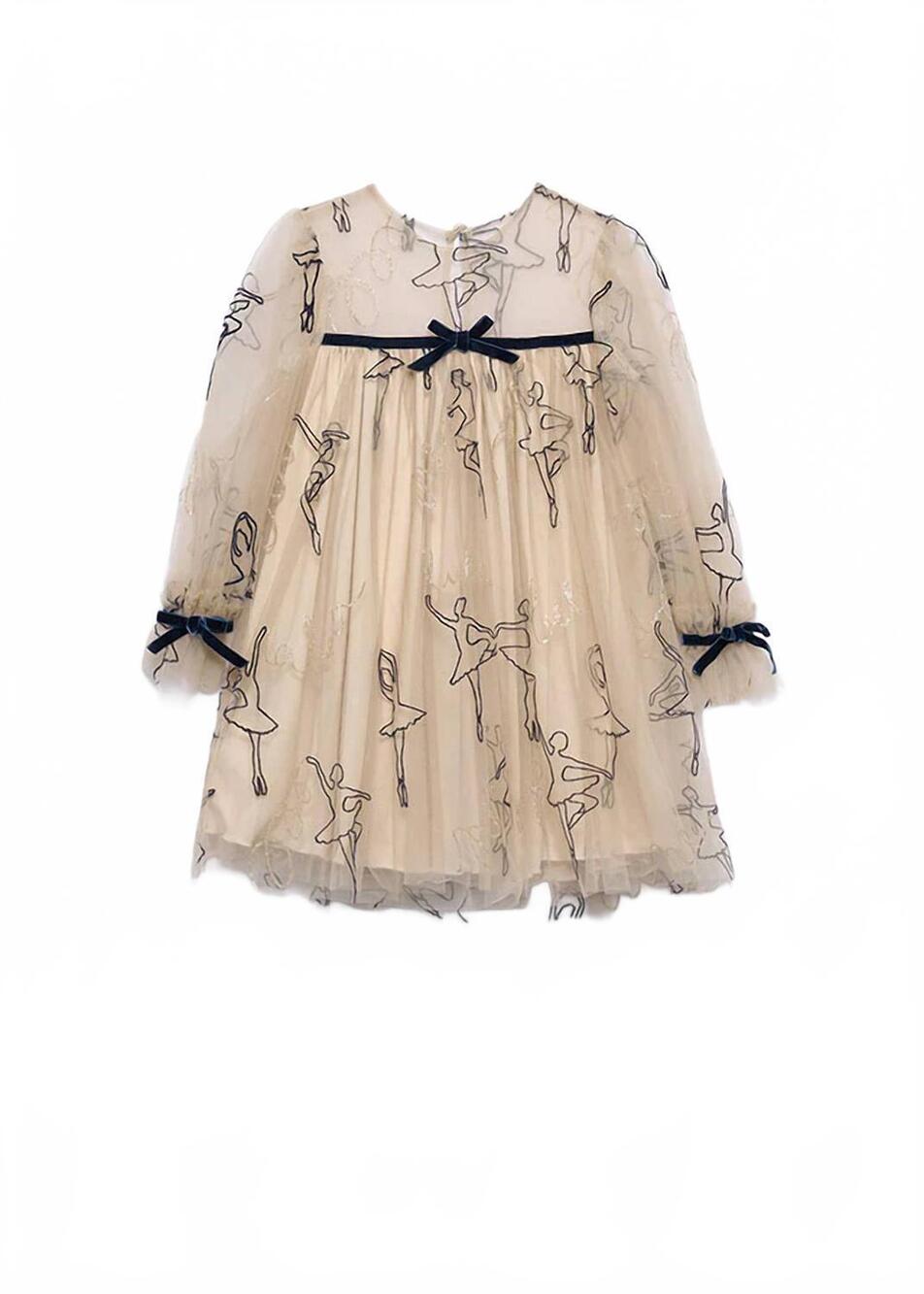 NEW ABEL & LULA girl's flocked ballerinas tulle dress in wheat